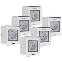 Set van 6 Smart stekkers - WiFi & Bluetooth - IP55 voor binnen en buiten - Compatibel met Amazon Alexa & Google Home - Wit - Europlug