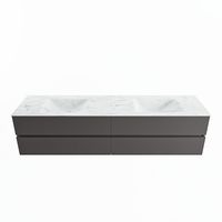 MONDIAZ VICA-DLUX 200cm badmeubel onderkast Dark grey 4 lades. Inbouw wastafel CLOUD dubbel 2 kraangaten, kleur Opalo.