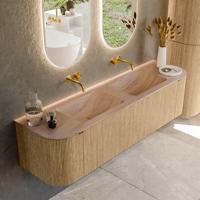 Badmeubel Mondiaz Kurve-Dlux | 170 cm | Meubelkleur Oak | Wastafelkleur Saba | Solid surface | Wasbak beide zijden spoelbak | Zonder kraangat(en)