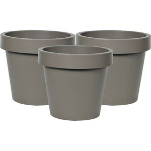 Mega Collections Plantenpot/bloempot - 3x - kunststof - taupe/bruin - buiten - D25 x H22 cm - Plantenpotten