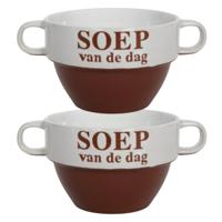 Soepkommen - 2x - Soep van de dag - keramiek - D12 x H8 cm - Bordeaux rood - Stapelbaar