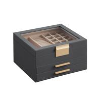Sieradendoosje met glazen deksel, Interstellair grijs + goud / 3 laden (13,5H cm)