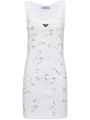 Prada robe courte nervurée à logo brodé - Blanc