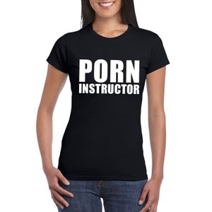 Porn instructor tekst t-shirt zwart dames