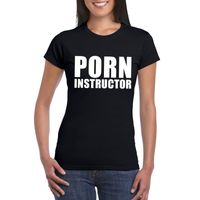 Porn instructor tekst t-shirt zwart dames - thumbnail