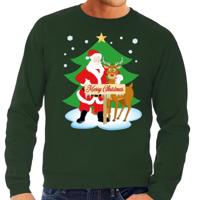 Foute kersttrui - kerstman en rendier Rudolf - groen - voor heren - kerst sweater