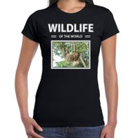 Luiaard t-shirt met dieren foto wildlife of the world zwart voor dames - thumbnail