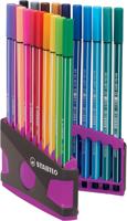 STABILO Pen 68 brush, ColorParade, lila-grijze doos, 20 stuks in geassorteerde kleuren