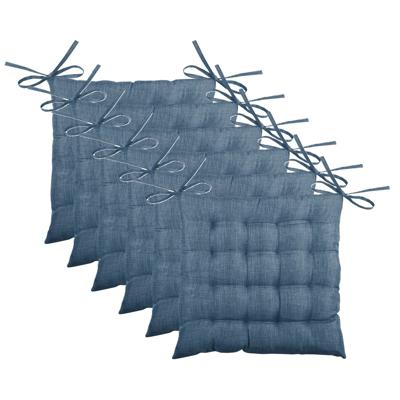 Stof Textile stoelkussen BEA - 6x - blauw - 40 x 40 x 4 cm - touwtjes sluiting - binnen/buiten