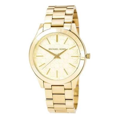 Michael Kors Dames MK3335 Slim Runway goudkleurige wijzerplaat geelgouden stalen armbandhorloge