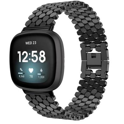 Fitbit Versa 3 / Sense Vis Stalen Schakel Band - Zwart Fitbit Versa 3 / Sense Vis Stalen Schakel Band - Zwart