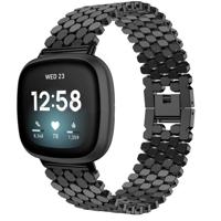 Fitbit Versa 3 / Sense Vis Stalen Schakel Band - Zwart Fitbit Versa 3 / Sense Vis Stalen Schakel Band - Zwart
