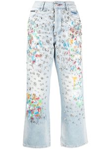 Philipp Plein jean court à ornements strassés - Bleu