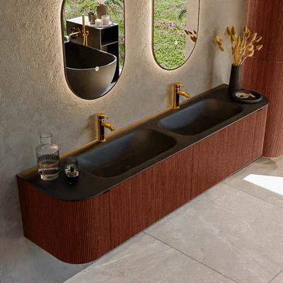Badmeubel Mondiaz Kurve | 190 cm cm | Meubelkleur Ruby | Wastafelkleur Urban | Solid surface | Wasbak beiden zijden spoelbak | 2 kraangaten