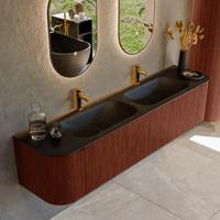 Badmeubel Mondiaz Kurve | 190 cm cm | Meubelkleur Ruby | Wastafelkleur Urban | Solid surface | Wasbak beiden zijden spoelbak | 2 kraangaten