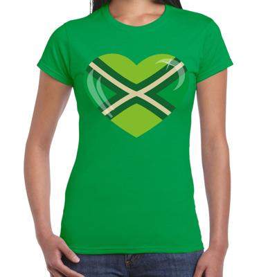 Verkleed feest T-shirt dames - groen - I love Achterhoek - met hartje - themafeest