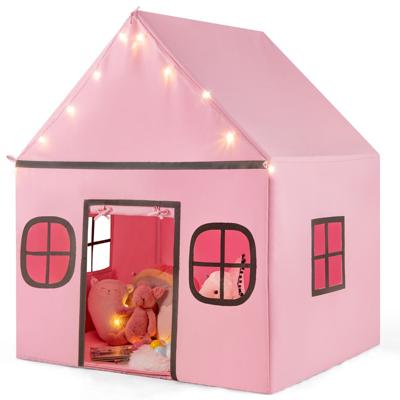 Speelhuis Kinderen Indoor Kinder Tent met Sterrenlichtjes & Gevoerde Mat Roze + Zwart