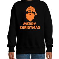 Kersttrui/sweater voor jongens/meisjes - Merry Christmas - zwart - glitter oranje