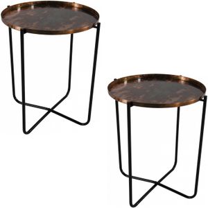 2x stuks ronde bijzettafels/plantenstandaarden oud koper 50 cm