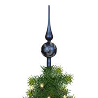 Decoris kerstboom piek - gedecoreerd - donkerblauw - mat - glas - H31 cm - kerstboompiek - thumbnail