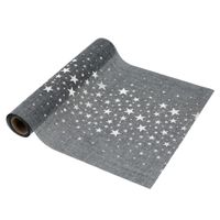 Decoratie stof/tafelloper grijs met sterren 28 x 200 cm - thumbnail