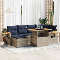 7-delige Loungeset met kussens poly rattan acacia zwart