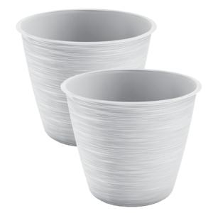 Plantenpot/bloempot Paintstripe - 2x stuks - kunststof - wit - 17 cm x 14 cm - stijlvol