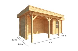 Blokhut met overkapping Lisa 650 cm bij 250 cm diep Plat dak - Warentuin Collection