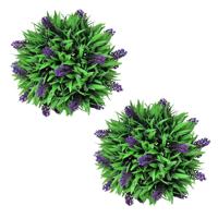 2-delige Kunstbuxussenset bolvormig met lavendel 28 cm