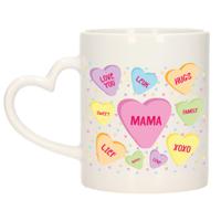Cadeau koffie/thee mok voor mama - pastel - hartjes oor - de liefste mama - keramiek - 300 ml