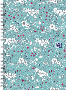 Oxford Floral hardcover spiraalschrift, ft B5, 60 vel, gelijnd, turkoois