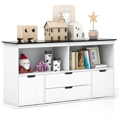 Speelgoedkast voor Kinderen Commode met 3 Laden Speelgoedorganizer Opbergkast van Hout 121 x 33 x 62 cm Wit + Zwart