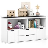 Speelgoedkast voor Kinderen Commode met 3 Laden Speelgoedorganizer Opbergkast van Hout 121 x 33 x 62 cm Wit + Zwart