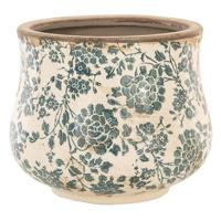 Clayre & Eef Bloempot Ø 21x17 cm Beige Groen Keramiek Rond Bloemen