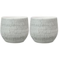 2x stuks plantenpotten/bloempotten in een strakke Modern design look wit/zwart Dia 15 cm en Hoogte 1