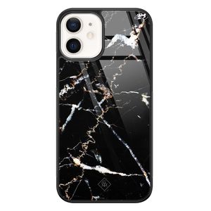 iPhone 12 glazen hardcase - Marmer zwart