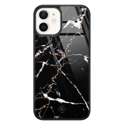 iPhone 12 glazen hardcase - Marmer zwart