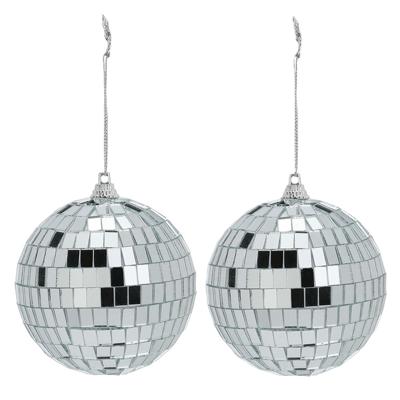 Disco kerstbal - 2x - zilver - D9 cm - glas/foam - discobal/discobol - kerstversiering