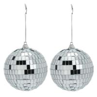 Disco kerstbal - 2x - zilver - D9 cm - glas/foam - discobal/discobol - kerstversiering