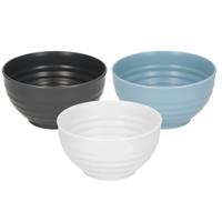 Plasticforte onbreekbaar servies kommetjes - 12x stuks - antraciet/wit/blauw - kunststof - 13 x 7 cm