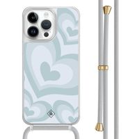 iPhone 13 Pro Max hoesje met grijs koord - Hart swirl blauw