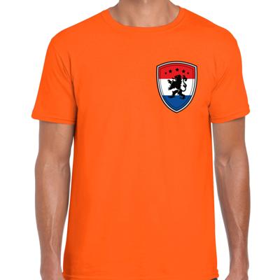 EK / WK supporter T-shirt - heren - oranje - schild - Leeuw / vlag - Koningsdag