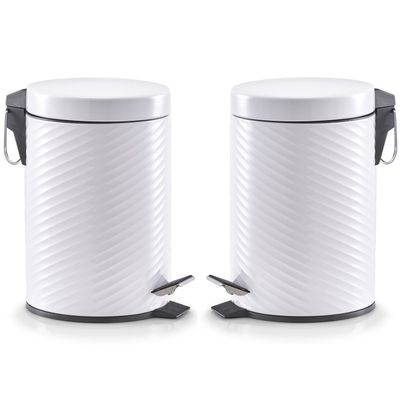2x Witte vuilnisbakken/pedaalemmers met groeven 3 liter