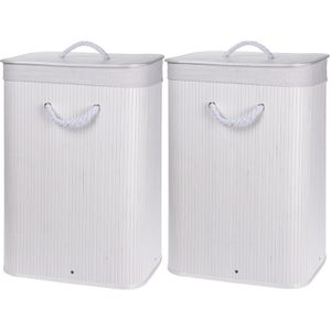 2x Witte bamboe wasgoed mand 60 liter   -