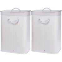 2x Witte bamboe wasgoed mand 60 liter   -