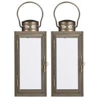 Mica decorations Lantaarn / windlicht Arzilla - 2x - goud - metaal - verlichting - 10 x 23 cm