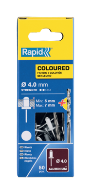 Rapid Blindklinknagels Wit | Ø4 x 10 mm | Incl. Boor | 50 Stuks - 5001463