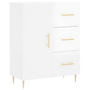 The Living Store Dressoir Vintage - Hoogglans Wit - 69.5 x 34 x 90 cm - Bewerkt Hout en Metaal