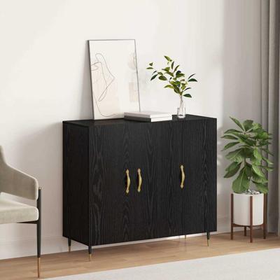 Dressoir met opslag met de deur Zwart 90 x 34 x 80 cm Bewerkt hout