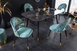 Design stoel PRET-A-PORTER turquoise fluweel bloemmotief en gouden voetdoppen - 41702